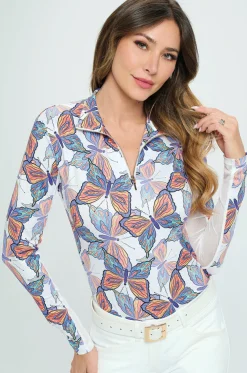 DANCING EQUESTRIAN Spring Butterfly Long Sleeve Shirt- Long Sleeve Tops