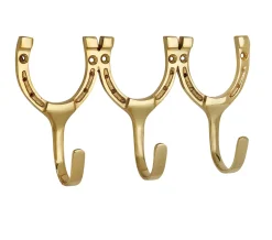 BURLINGHAM-BRASS DS Triple Horseshoe Hook- Stable Hardware