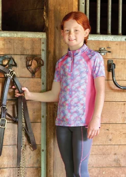 KIRSCH Riding Sport™ Kids’ Airflow Quarter-Zip Print Short Sleeve Shirt-Kids Kids' Casual Riding Clothes