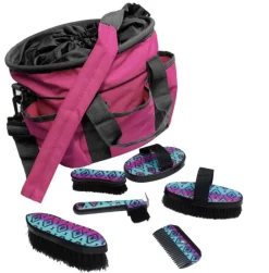 SHILOH STABLES TACK Showman® Navajo Print Grooming Kit with Nylon Cordura® Tote Bag- Bathing Tools|Brushes & Hoof Picks