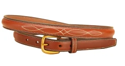 TORY LEATHER 3/4" Fancy-Stitched Belt with Brass Buckle- Belts