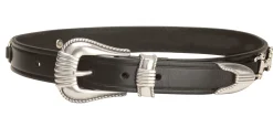 TORY LEATHER Belt with Bits and Silver-Colored Three-Piece Buckle Set- Belts