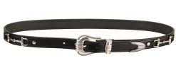 TORY LEATHER Belt with Bits and Silver-Colored Three-Piece Buckle Set- Belts